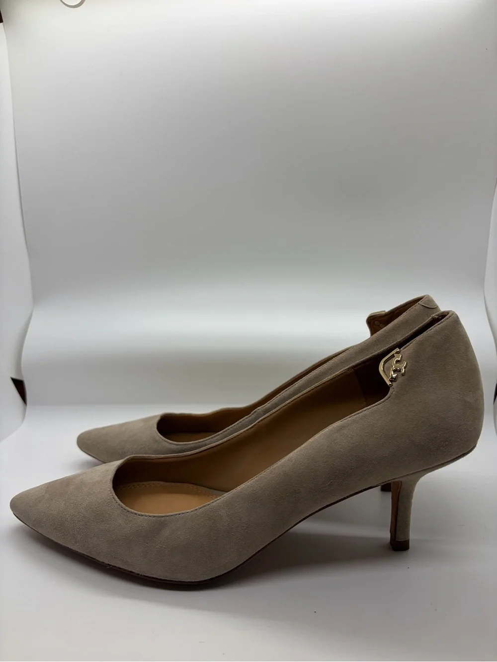 Tory Burch Elizabeth Suede Pointed-Toe Pumps Gray / Taupe Dust Storm Size 8.5
